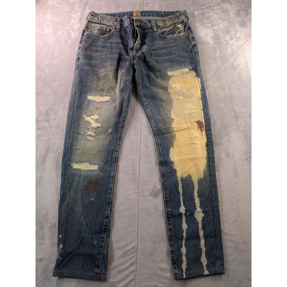 PRPS Barracuda Distressed Blue Jeans Mens 34 Straight Leg Paint Splatter Bleach